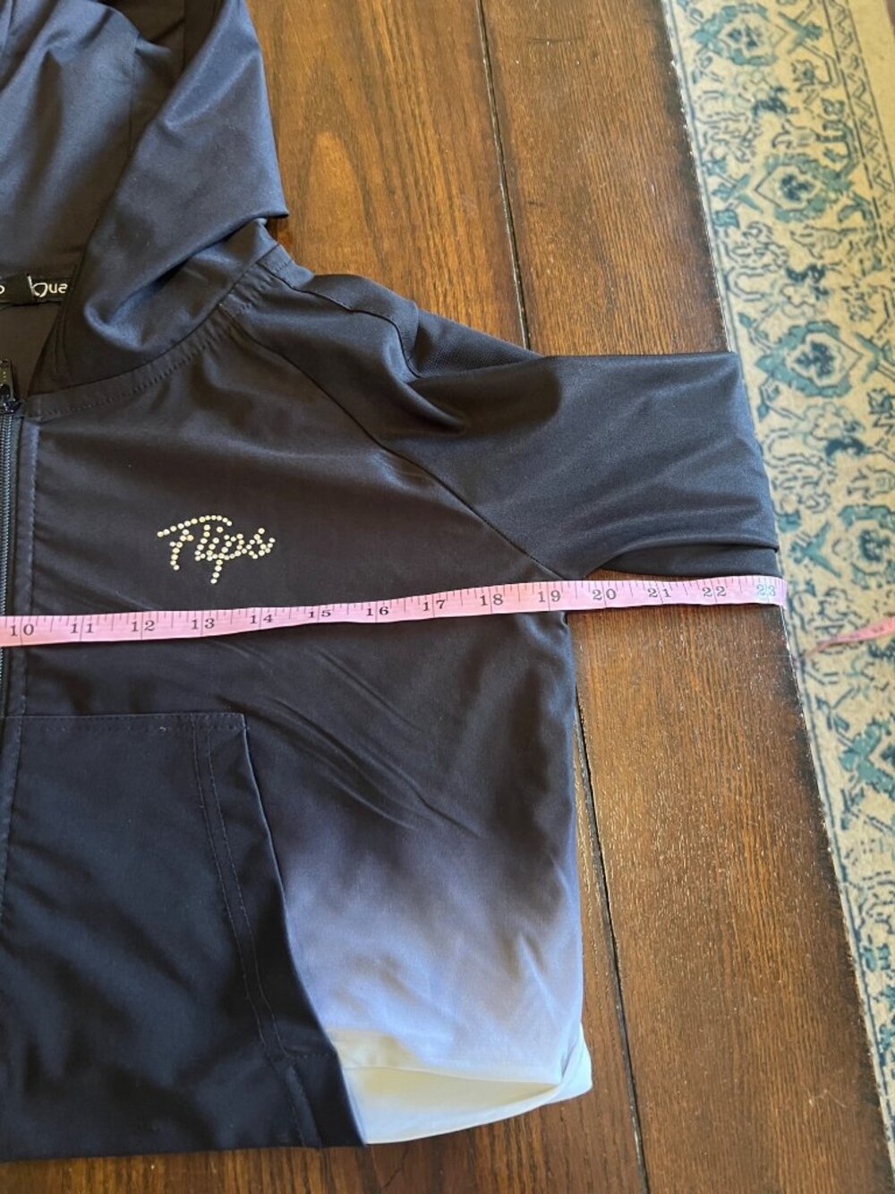 Flips Gymnastics Team Rhinestone Embellished Ombre Cropped Hoodie Warm Up Jacket - Picture 8 of 12